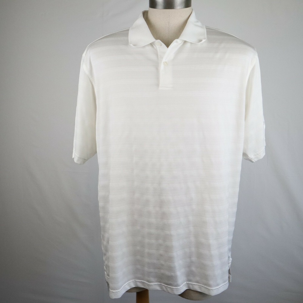 Adidas Golf Polo Shirt Mens XL Climacool White Striped Short‎ Sleeve - Redstone